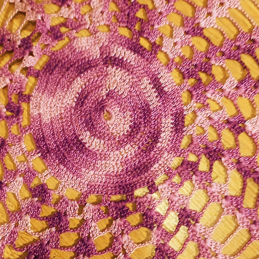 Vintage Hand-Crocheted Burgundy Doily | 31” Round | Artisan Lace Table Topper