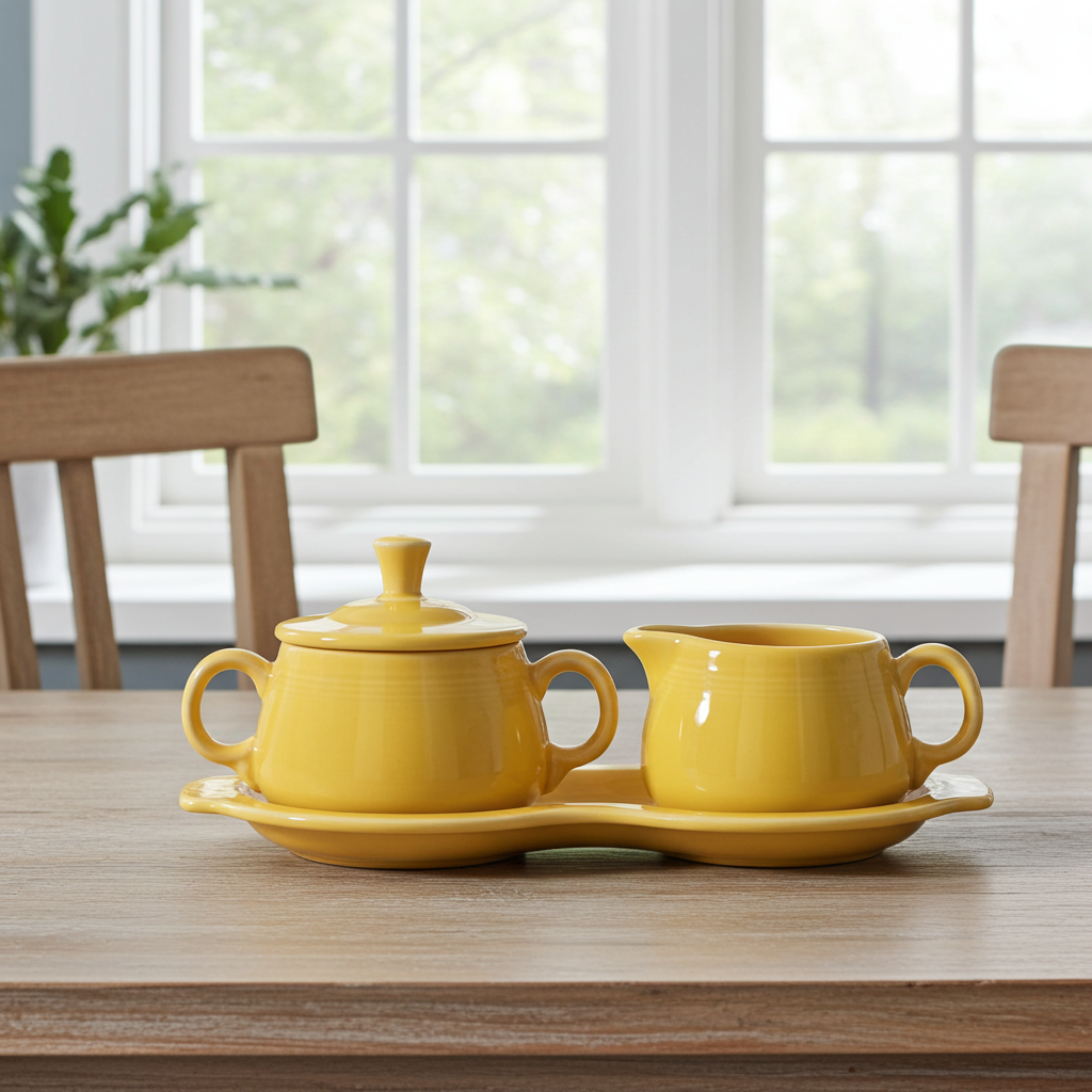 Fiestaware Sugar Bowl & Creamer Set with Underplate - Sunflower Yellow