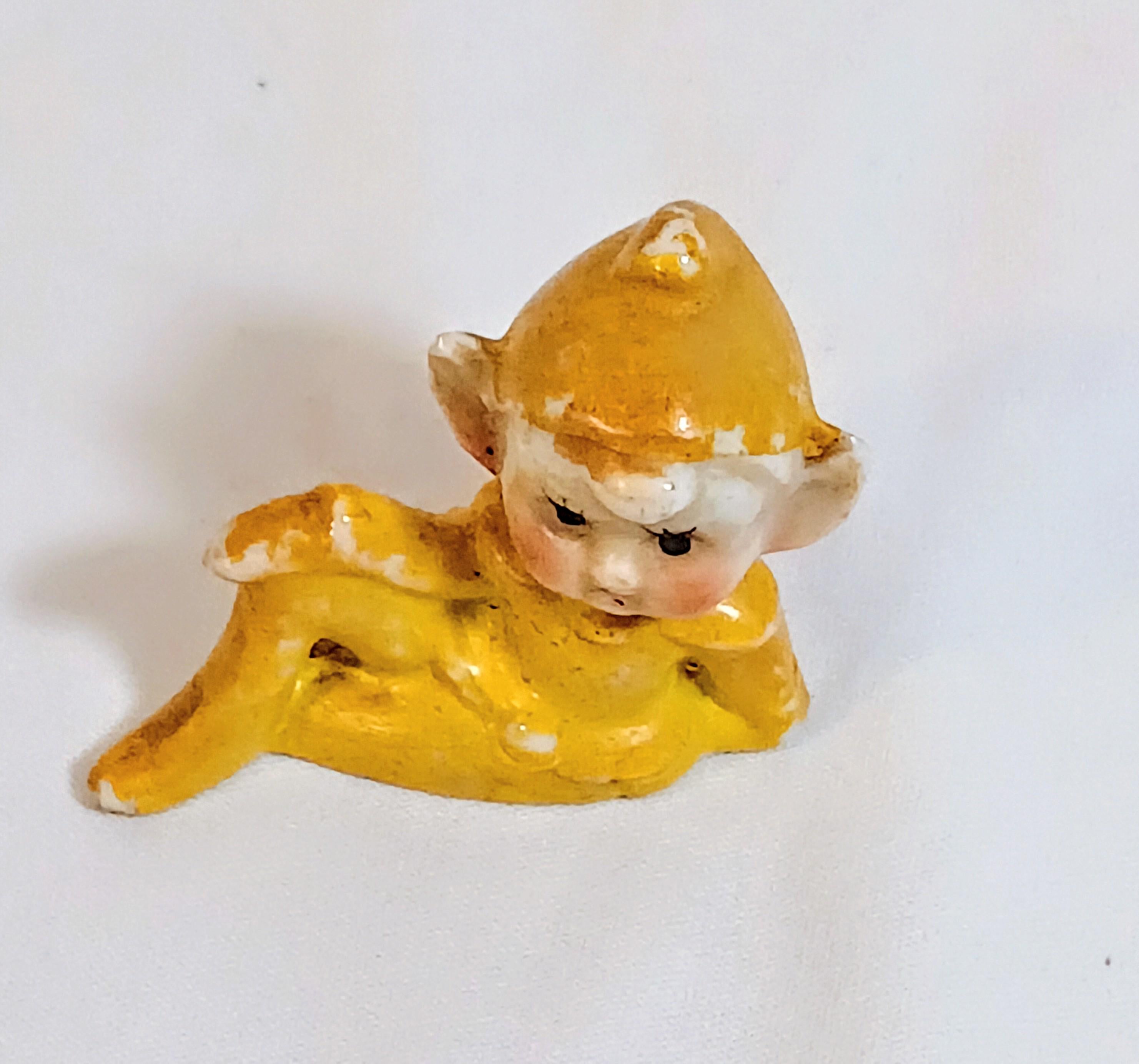 Vintage Ceramic Figurine - Yellow Pixie/Elf - 1940s