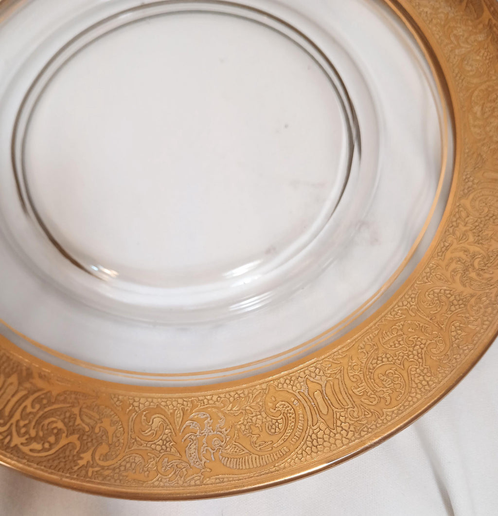 Set of 4 Vintage Etched Glass Dessert Plates – Georgian Style Gold Gilt Luncheon Service