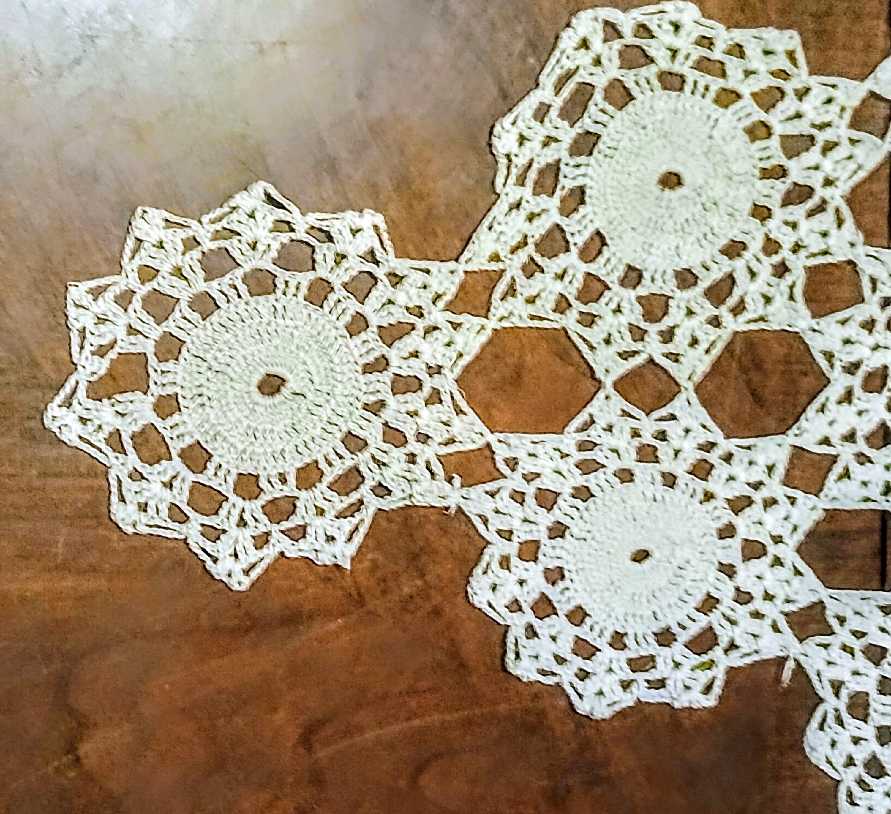 Vintage Hand-Crocheted Antimacassar – Triangle Chair Back Doily