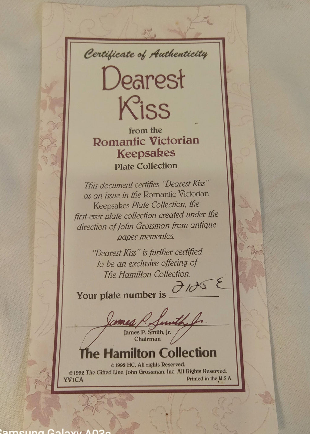 Dearest Kiss 1992 Collectible Porcelain Plate