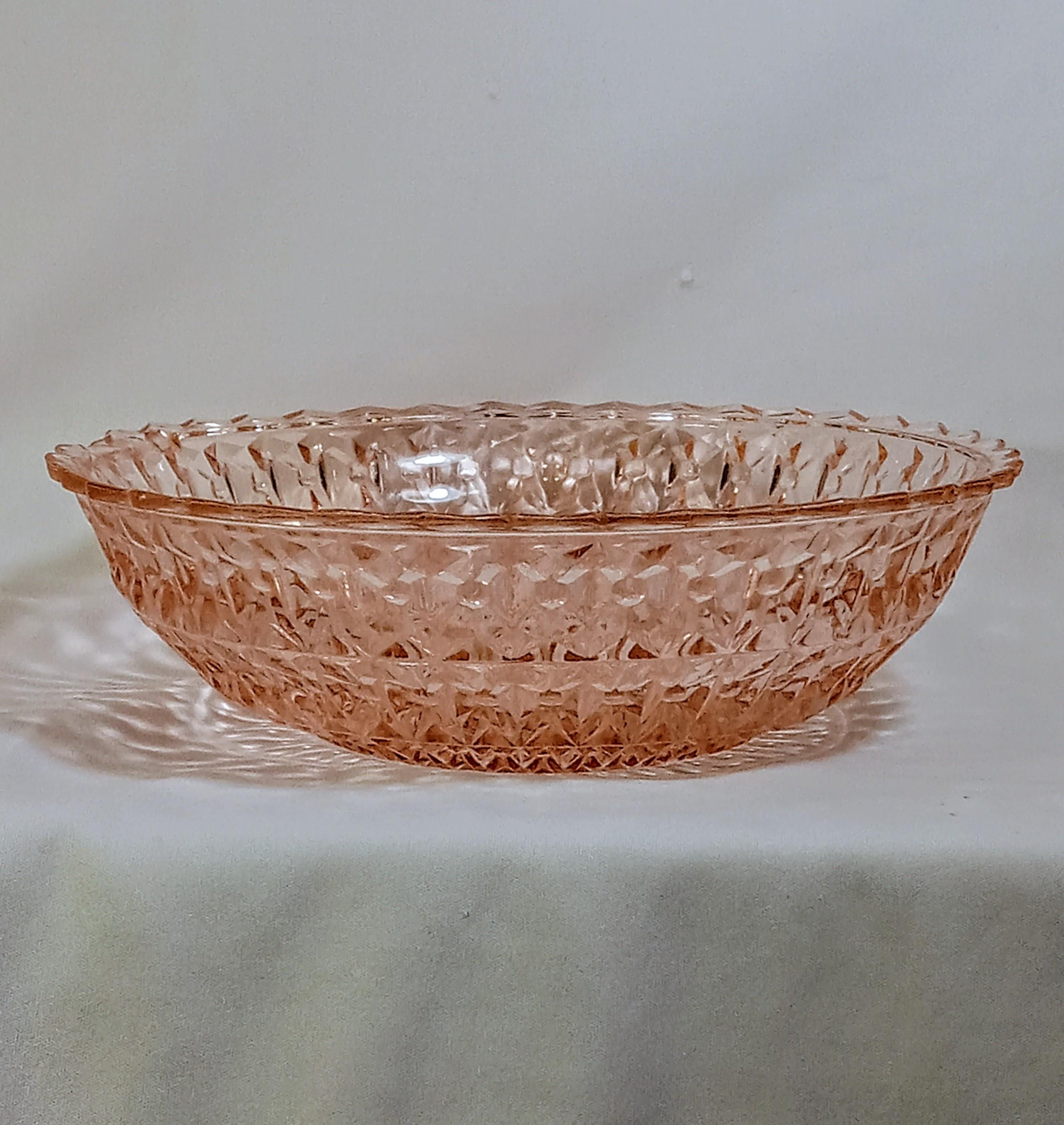 Pink Depression Glass Serving Bowl – "Holiday" Pattern