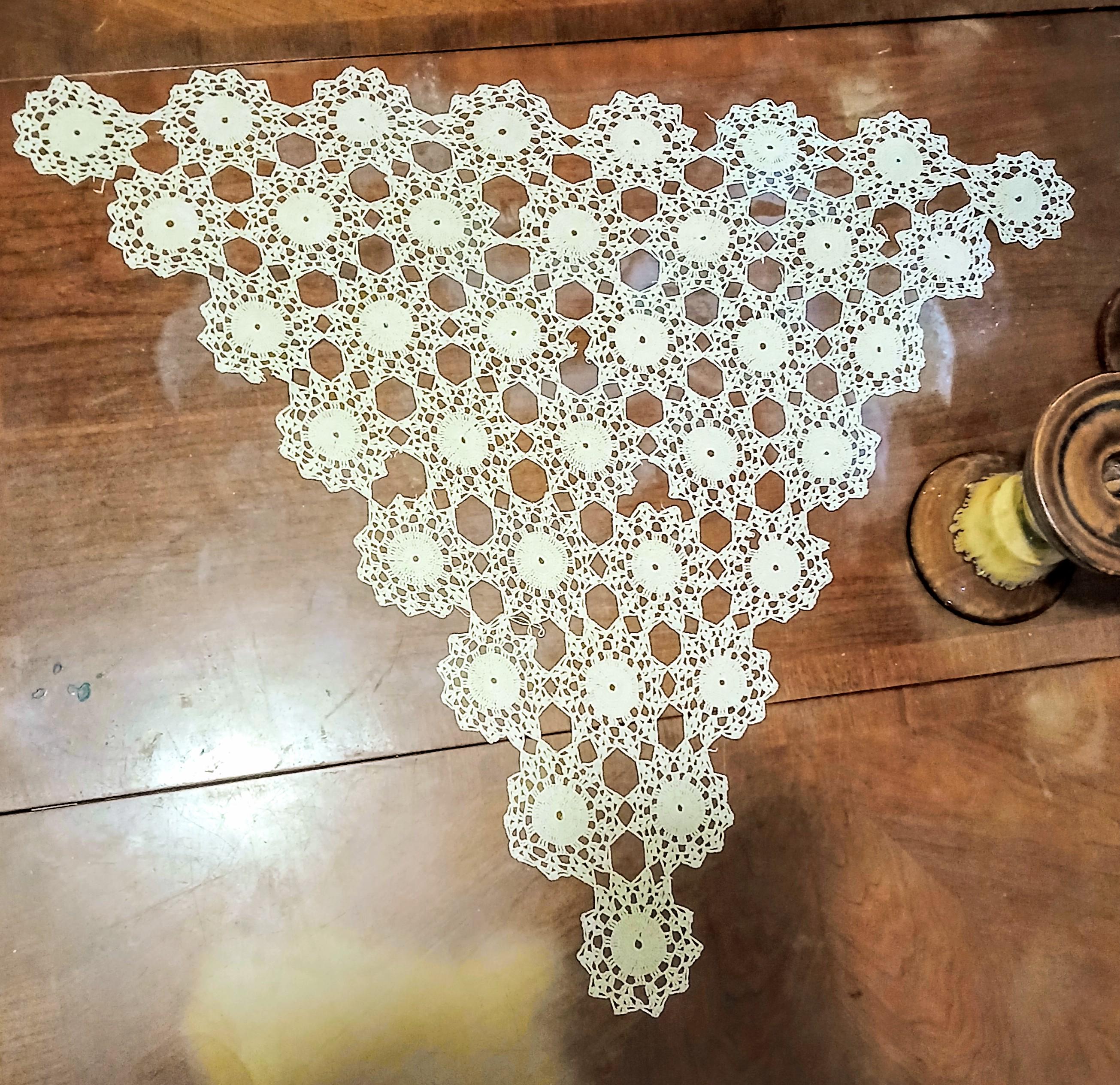 Vintage Hand-Crocheted Antimacassar – Triangle Chair Back Doily