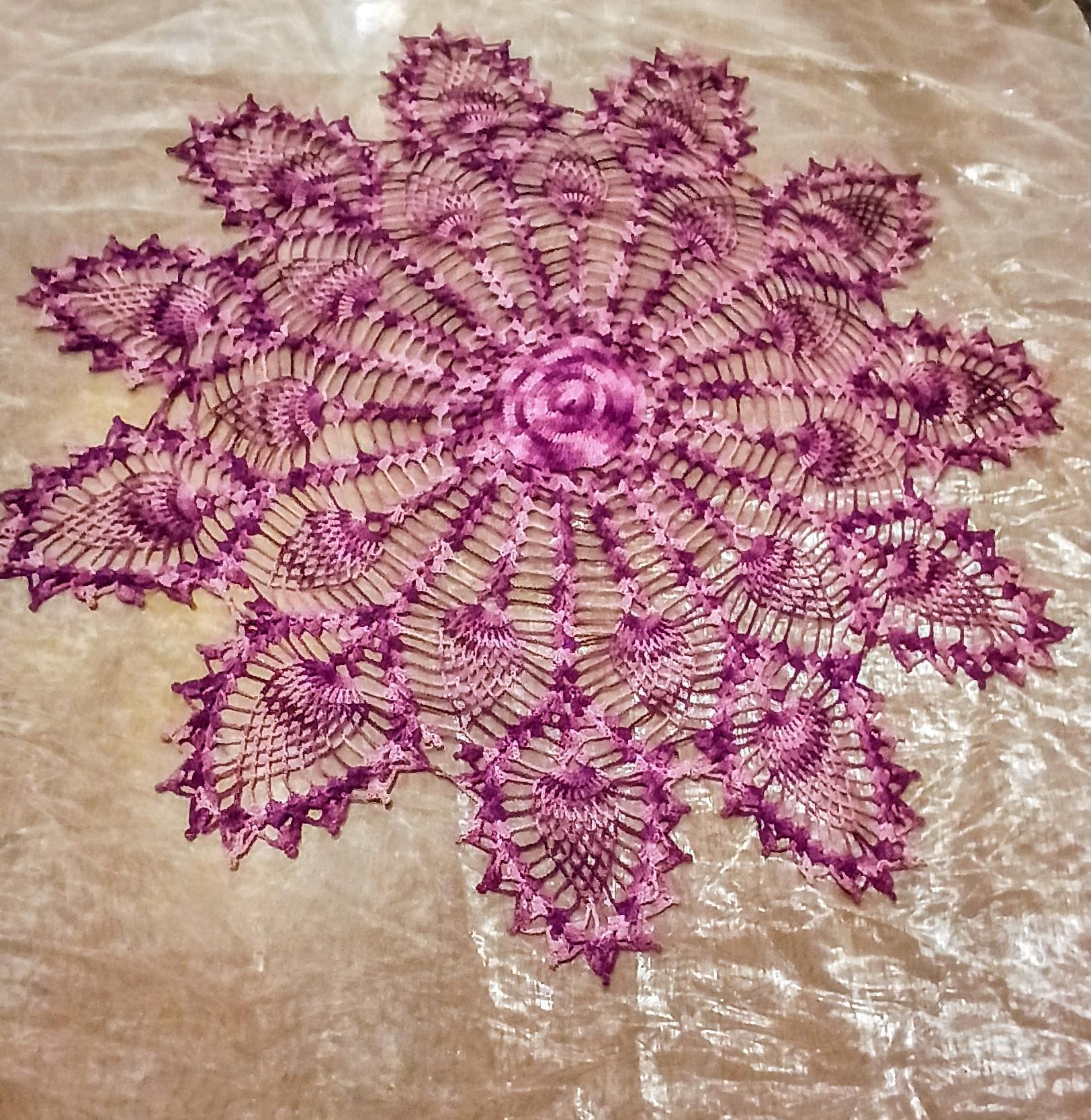 Vintage Hand-Crocheted Burgundy Doily | 31” Round | Artisan Lace Table Topper