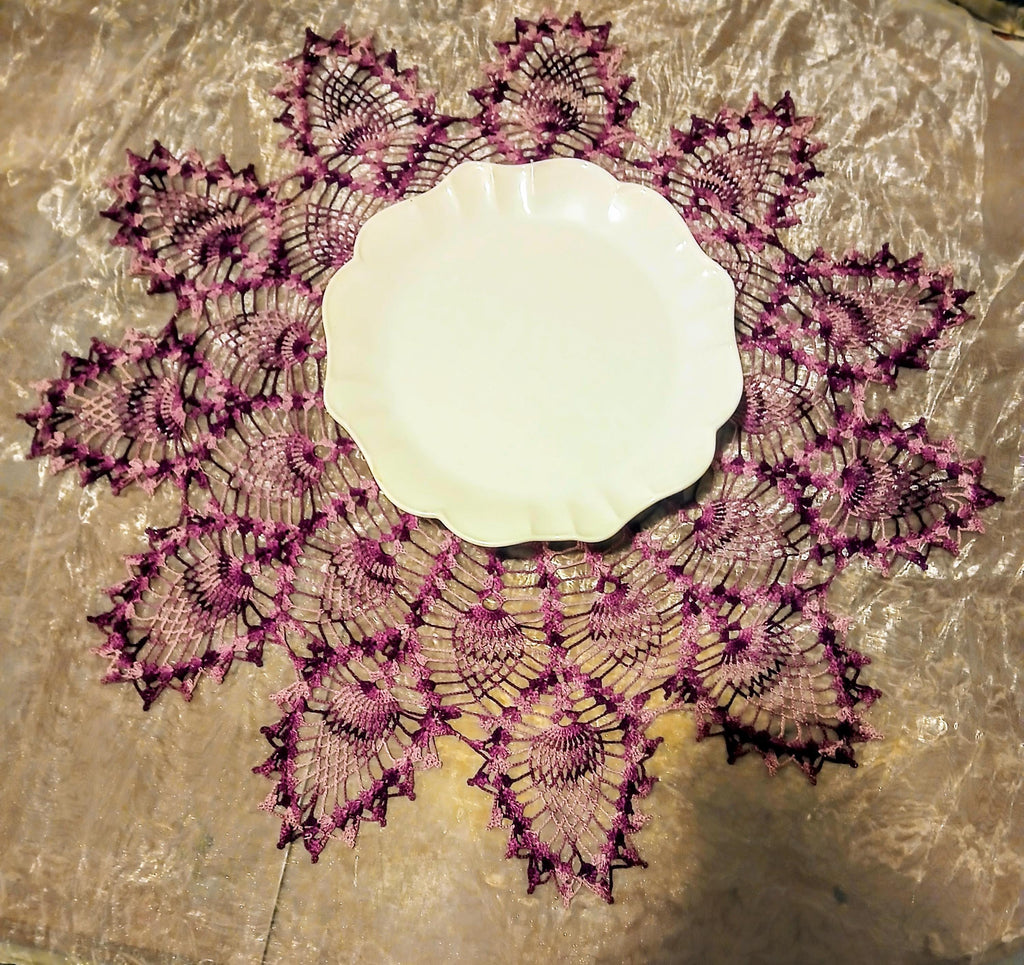 Vintage Hand-Crocheted Burgundy Doily | 31” Round | Artisan Lace Table Topper