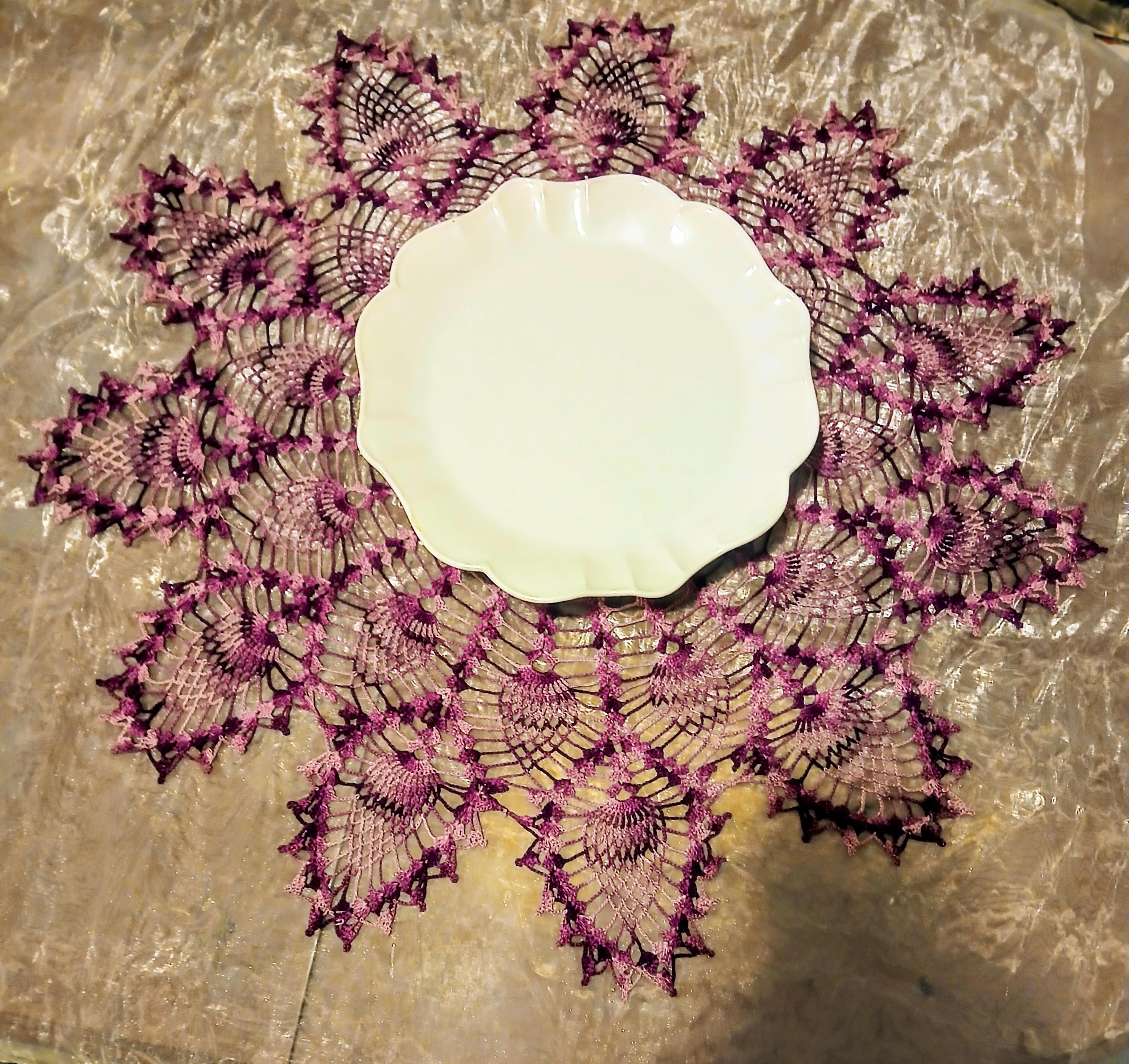 Vintage Hand-Crocheted Burgundy Doily | 31” Round | Artisan Lace Table Topper