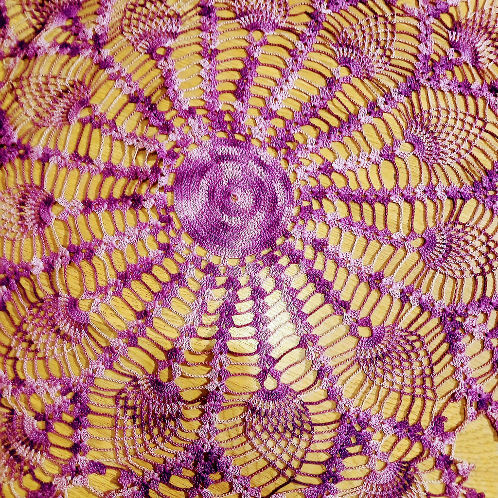 Vintage Hand-Crocheted Burgundy Doily | 31” Round | Artisan Lace Table Topper