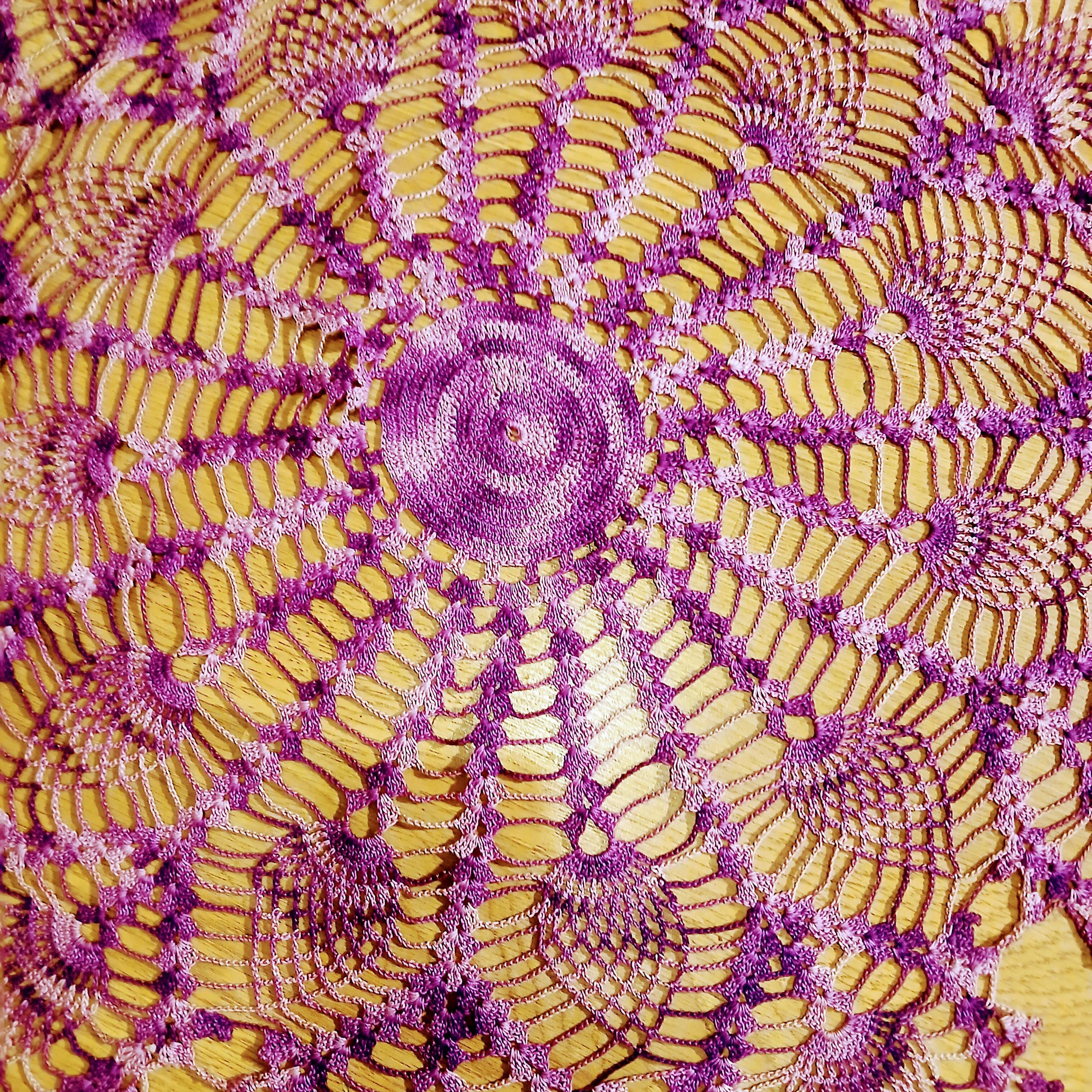 Vintage Hand-Crocheted Burgundy Doily | 31” Round | Artisan Lace Table Topper