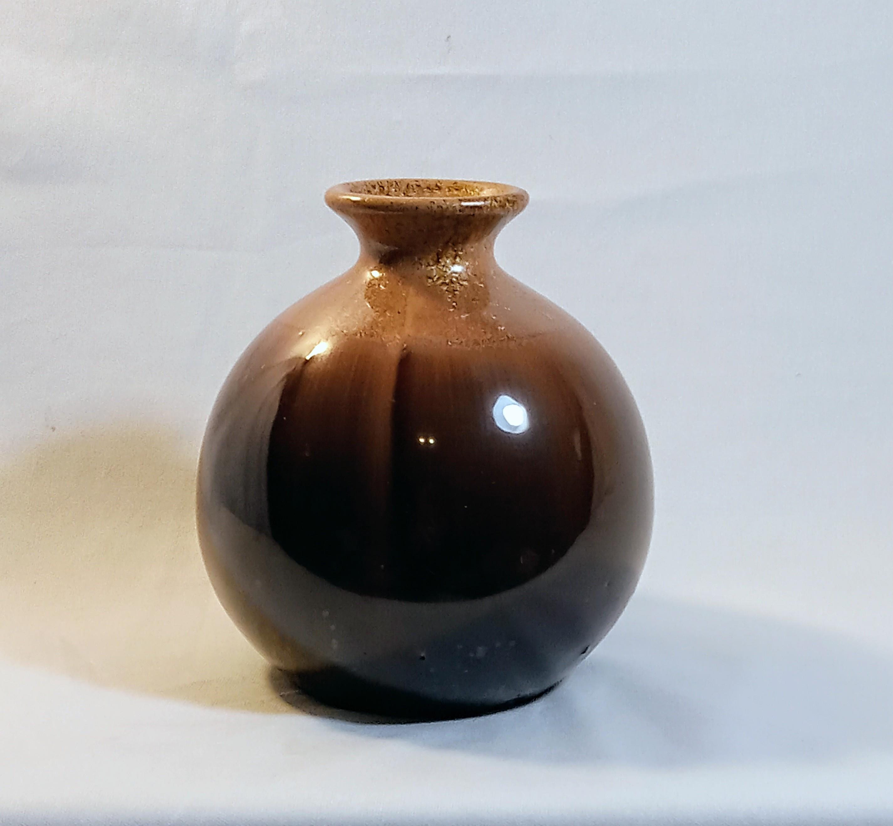 Vintage Studio Pottery Bud Vase – Brown Drip Glaze Stoneware