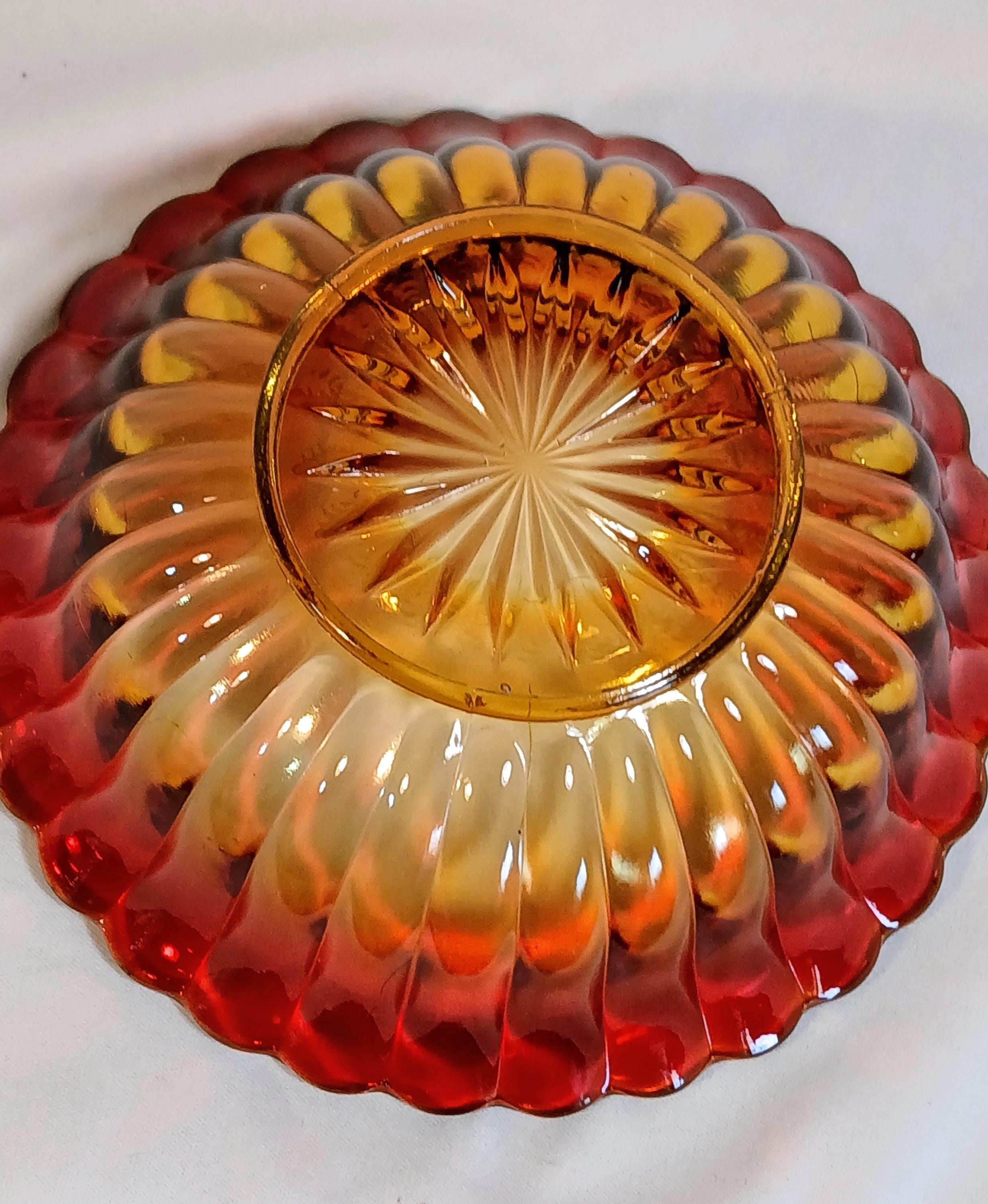 Pedestal Bowl with Matching Dish - Vintage Amberina Imperial Glass - 1930s