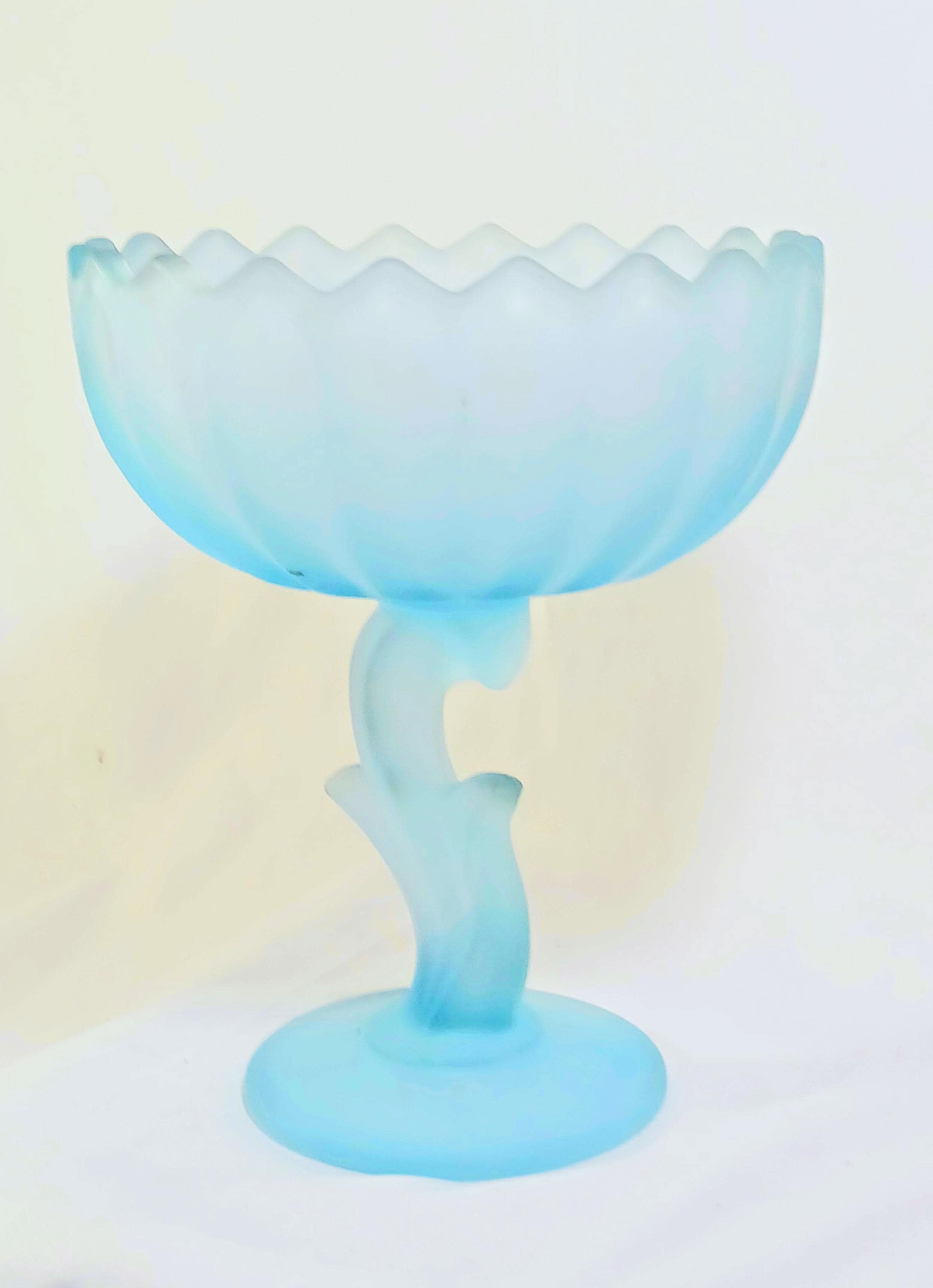 Indiana Glass Blue Satin bowl – Vintage Pedestal Candy Dish