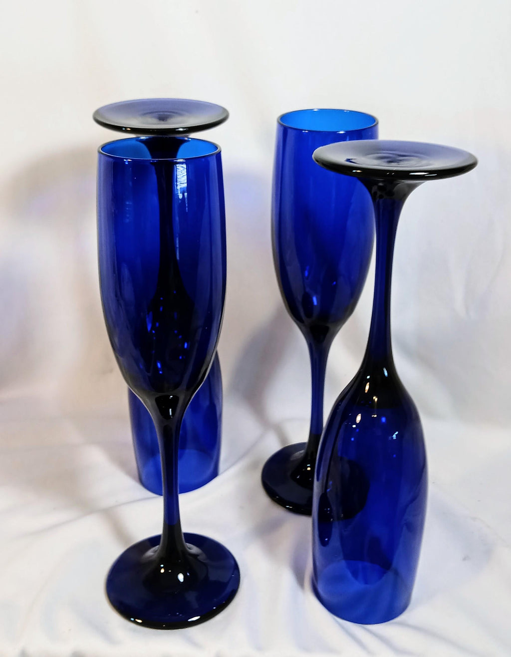 Champagne Glasses - Cobalt Blue Libbey Glass - Set of 4