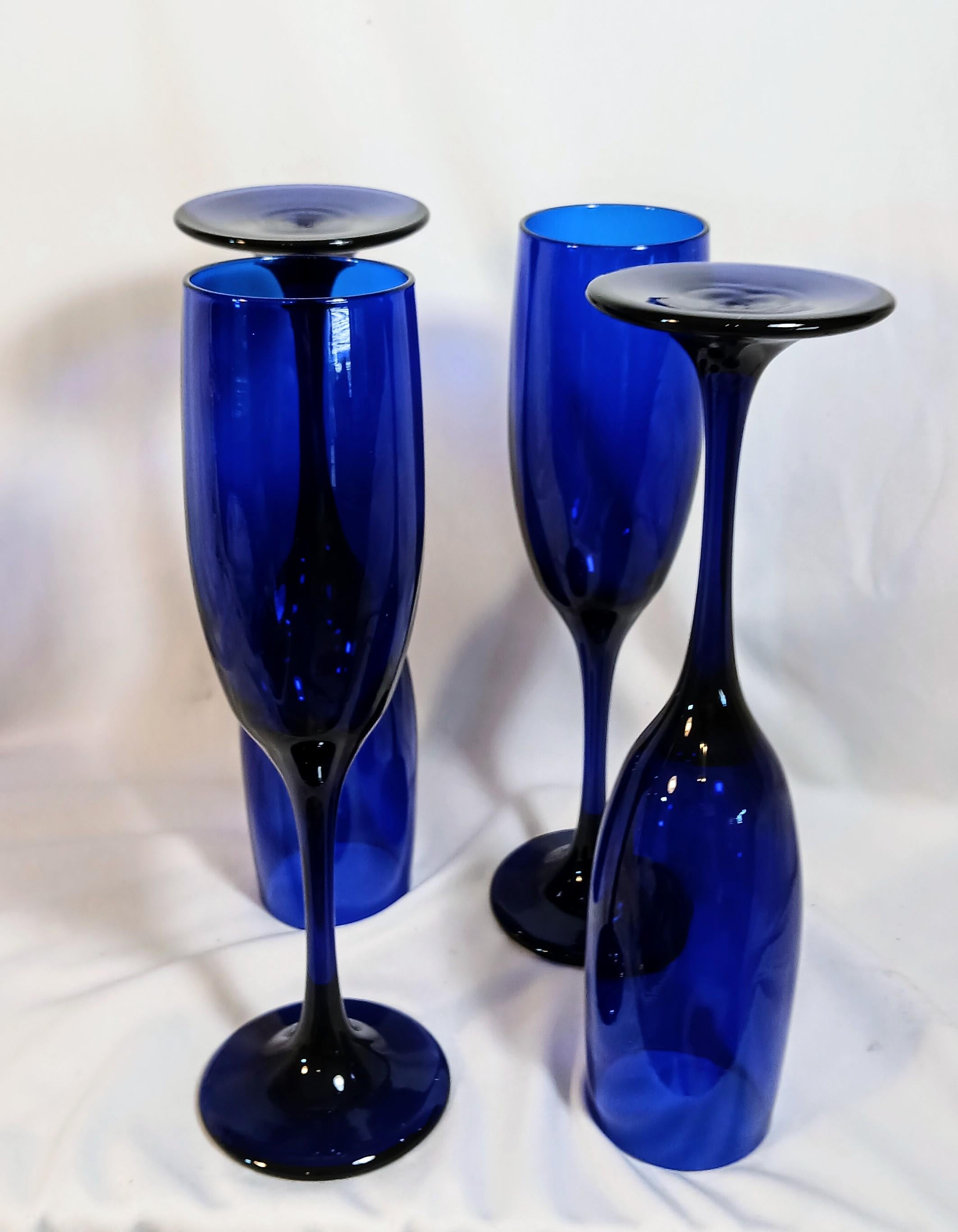 Champagne Glasses - Cobalt Blue Libbey Glass - Set of 4