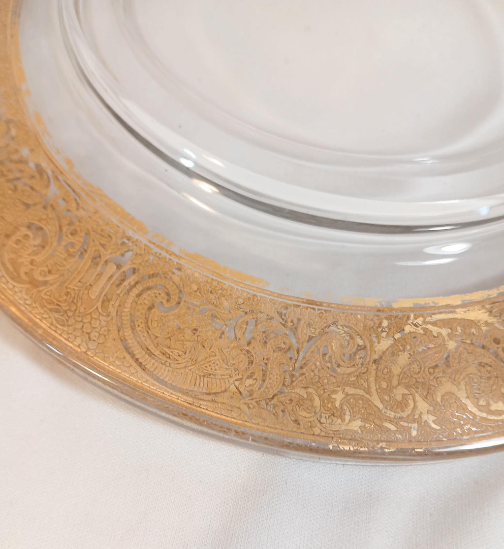 Set of 4 Vintage Etched Glass Dessert Plates – Georgian Style Gold Gilt Luncheon Service