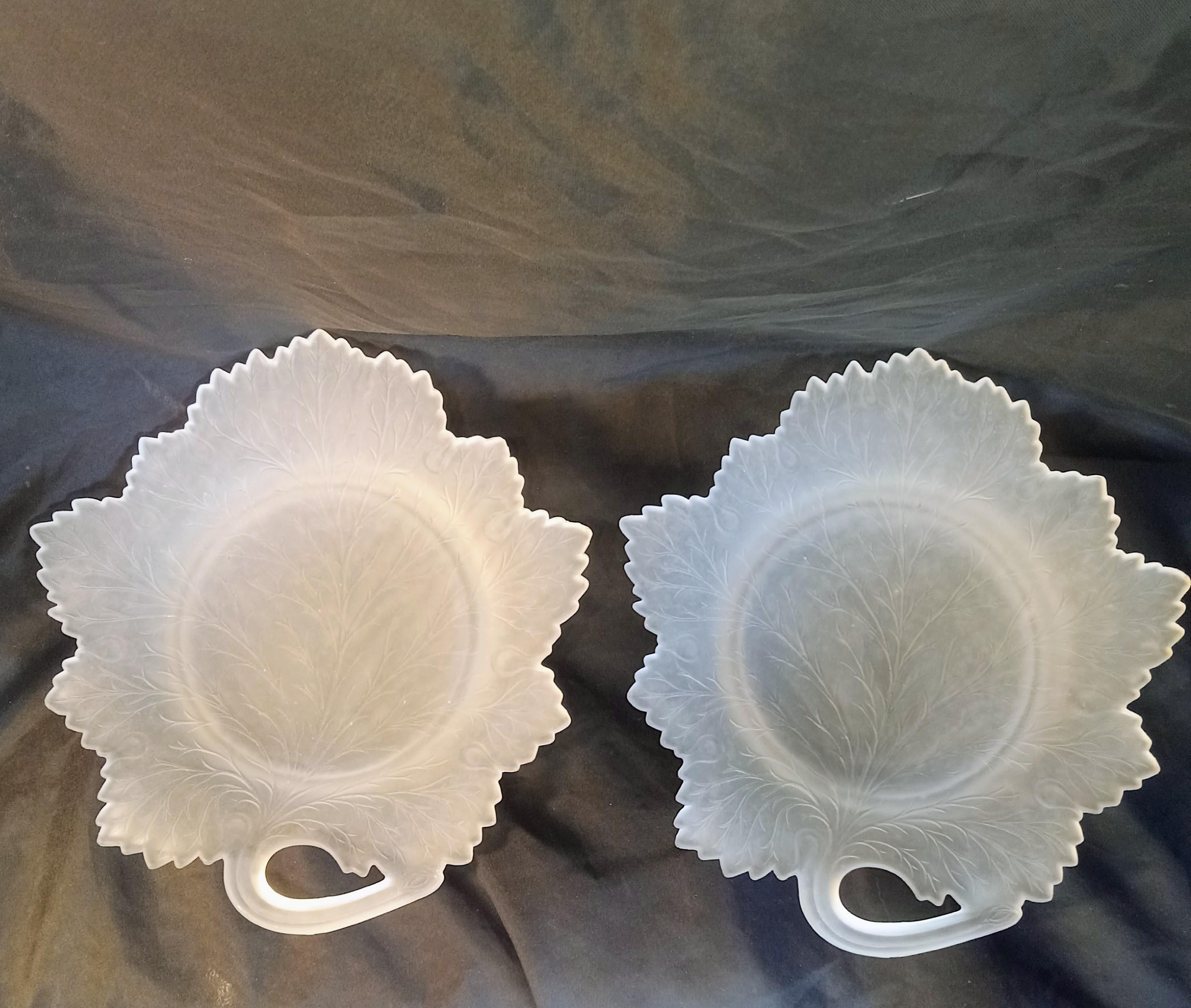 Vintage Fenton Leaf Plates - Set of Two - Frosted Glass