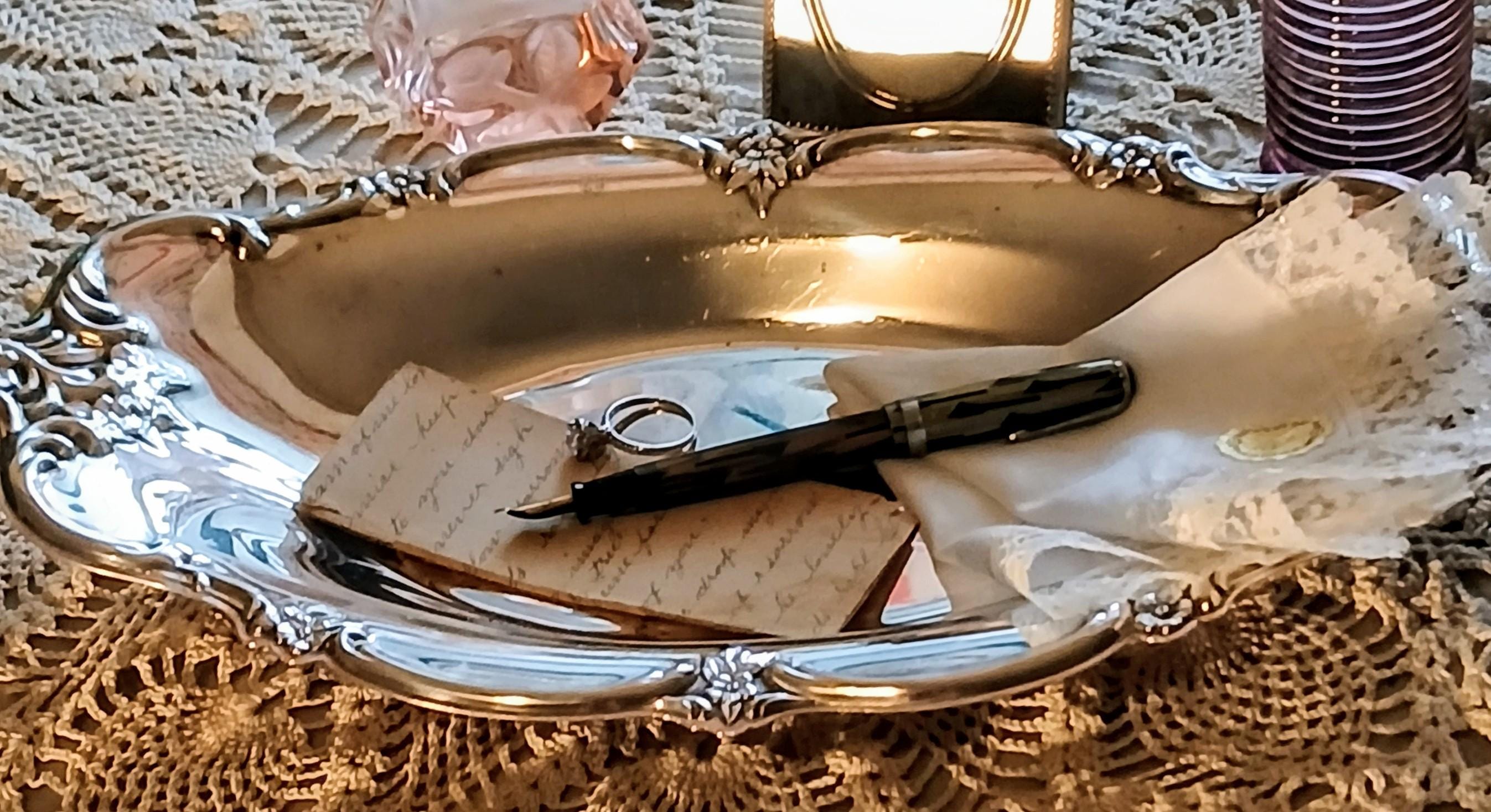 Vintage Silverplate Vanity Tray -  Ornate Rose Scroll