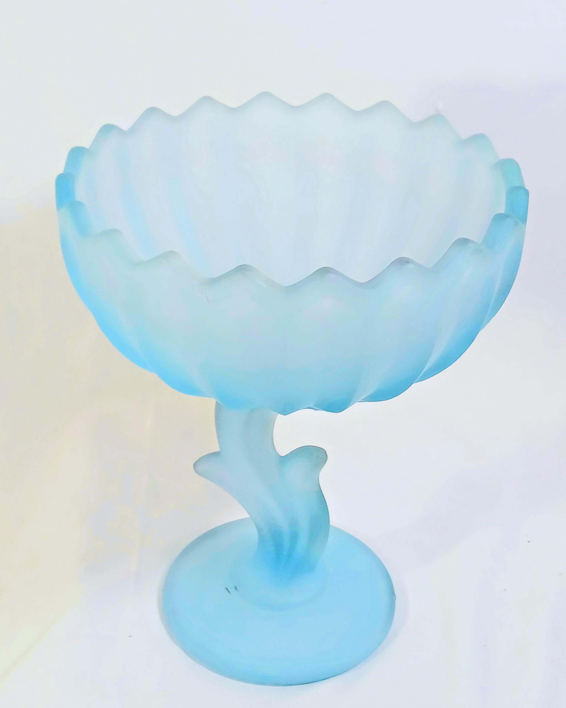 Indiana Glass Blue Satin bowl – Vintage Pedestal Candy Dish