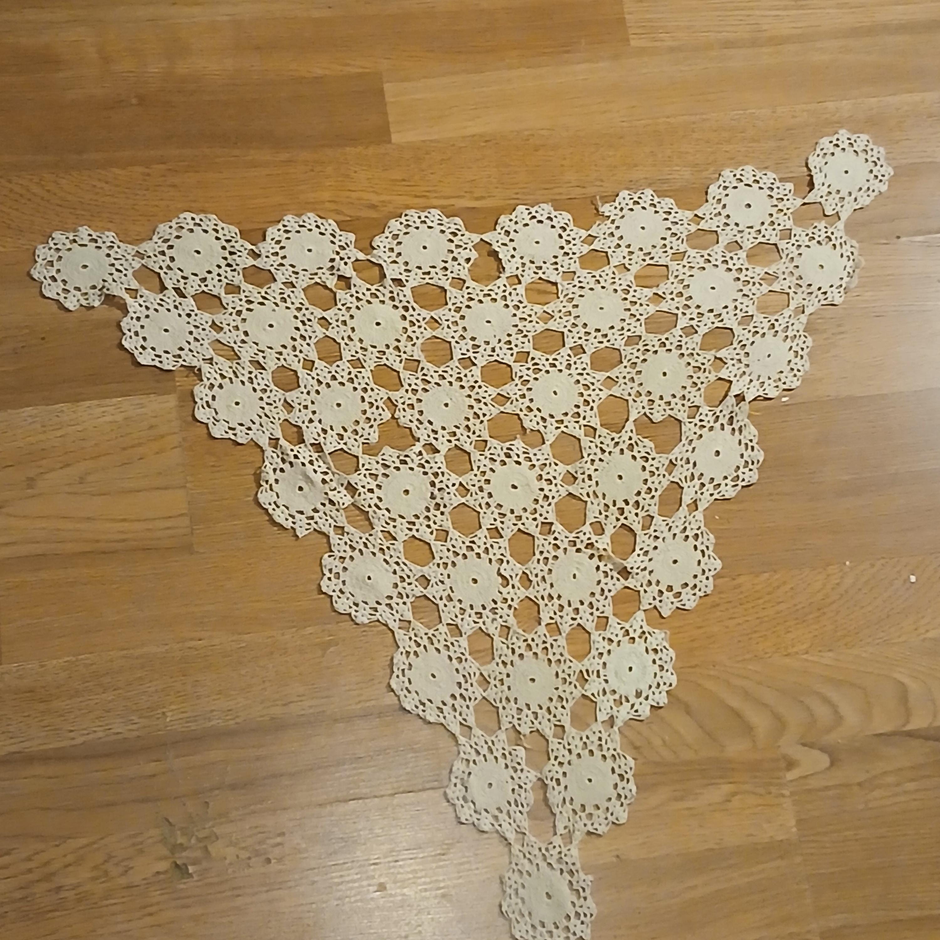 Vintage Hand-Crocheted Antimacassar – Triangle Chair Back Doily