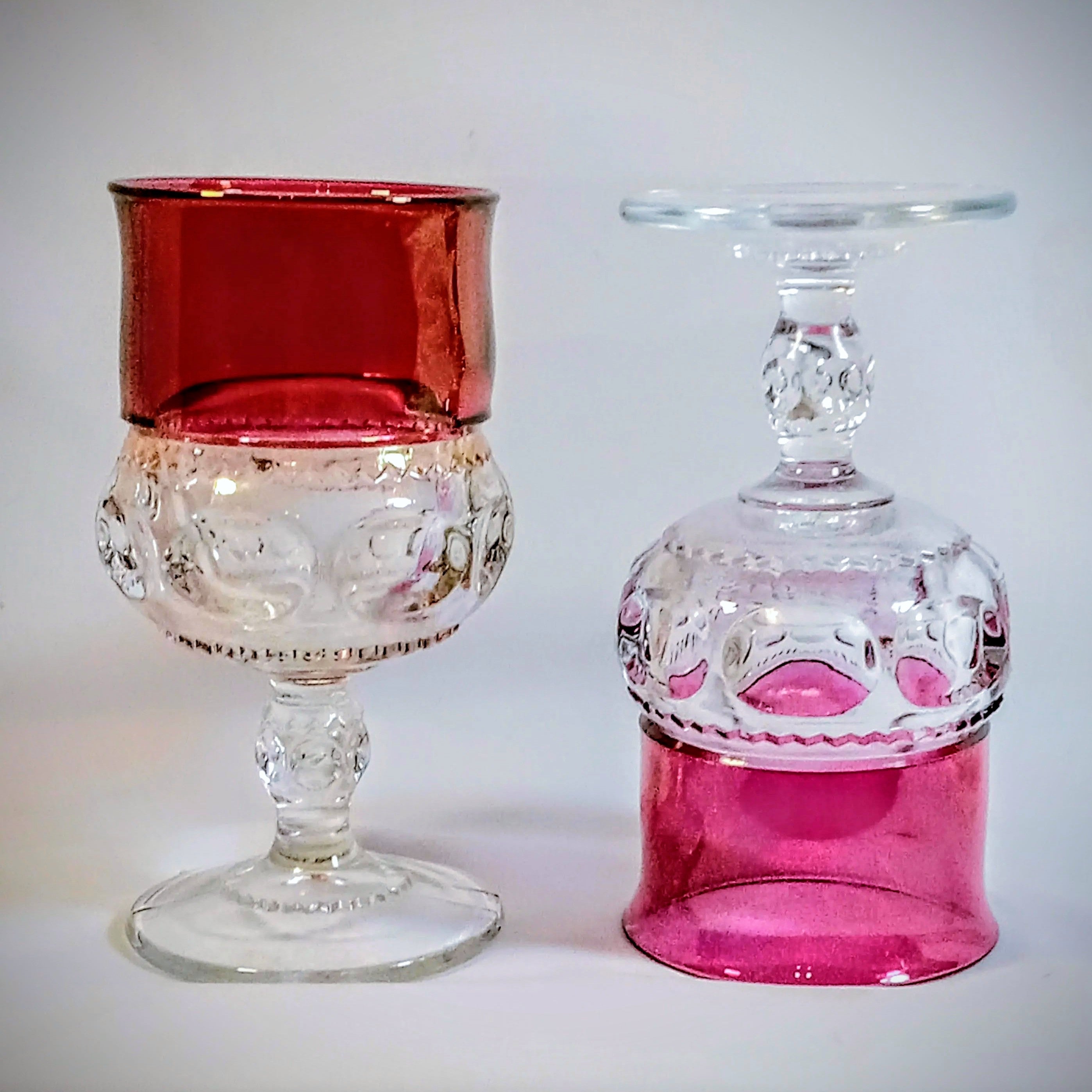 Indiana Glass King’s Crown/Thumbprint Ruby Stained Goblets