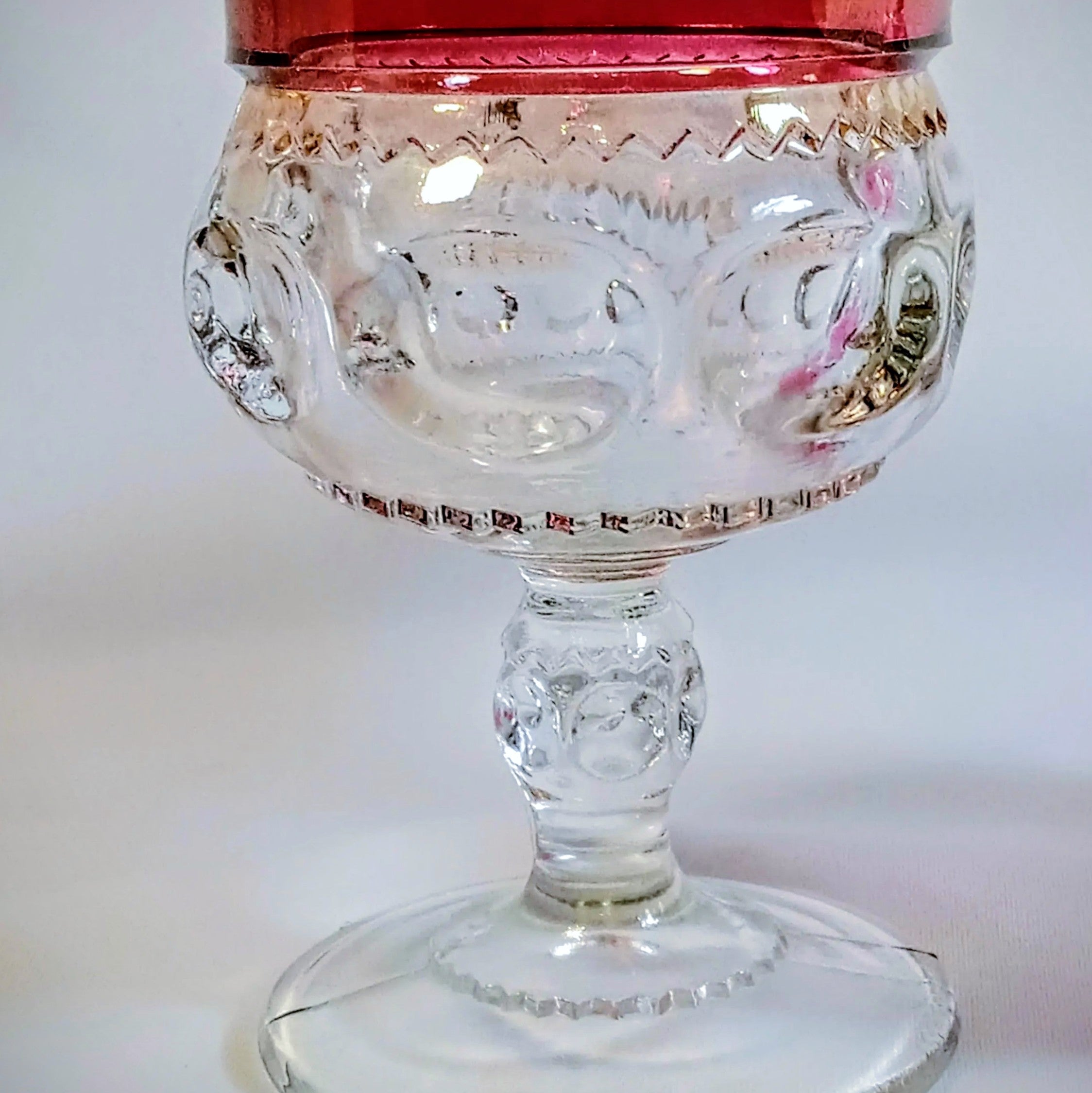 Indiana Glass King’s Crown/Thumbprint Ruby Stained Goblets