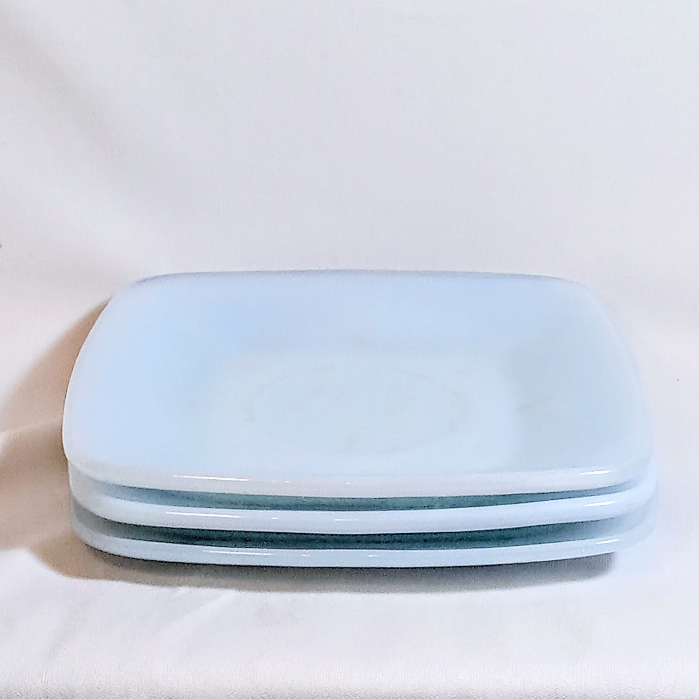 Set of 3 Fire-King Saucers – Delphite Blue Milk Glass
