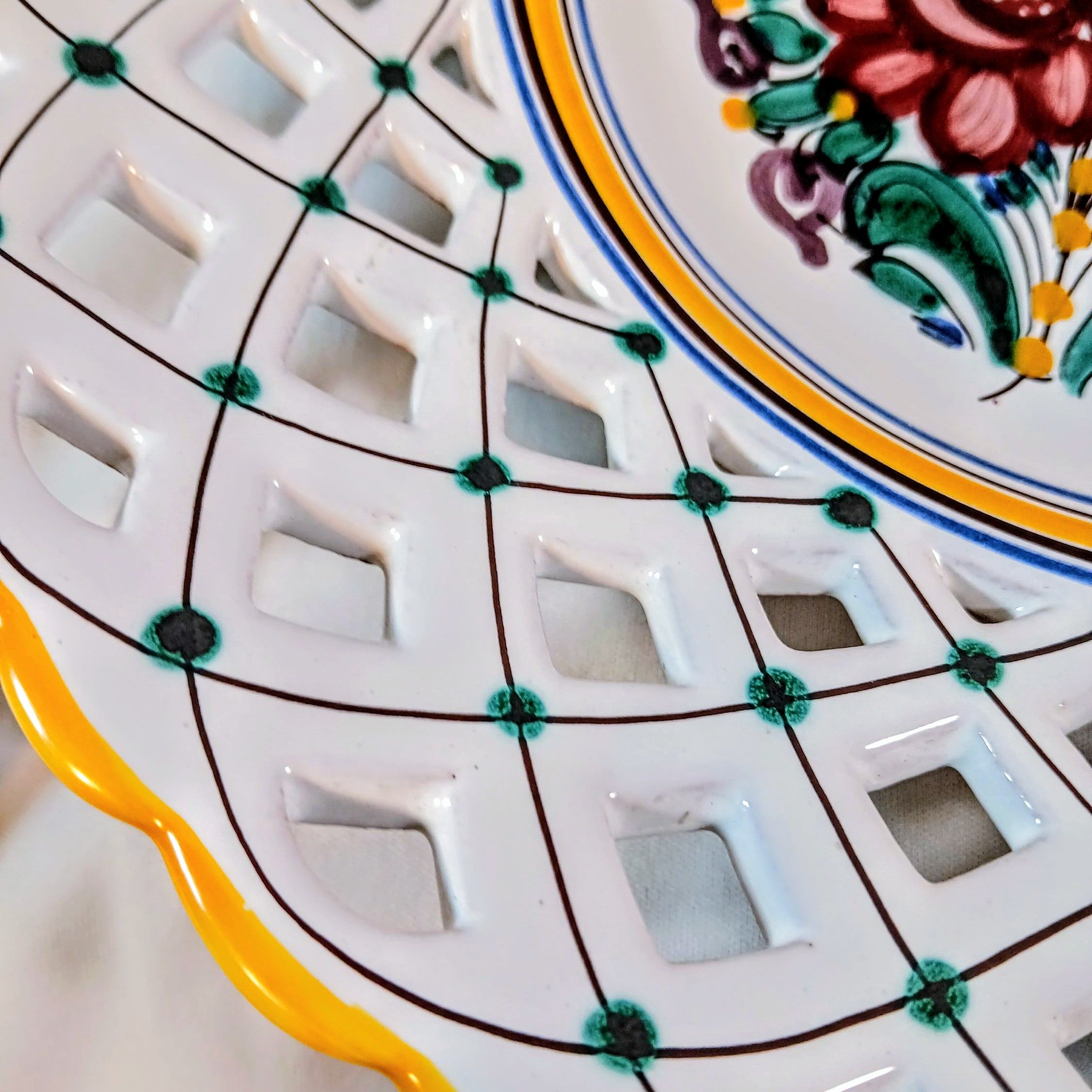 Hand-Painted Open Lattice Plate – 10.5" Slovakian Folk Art Pottery