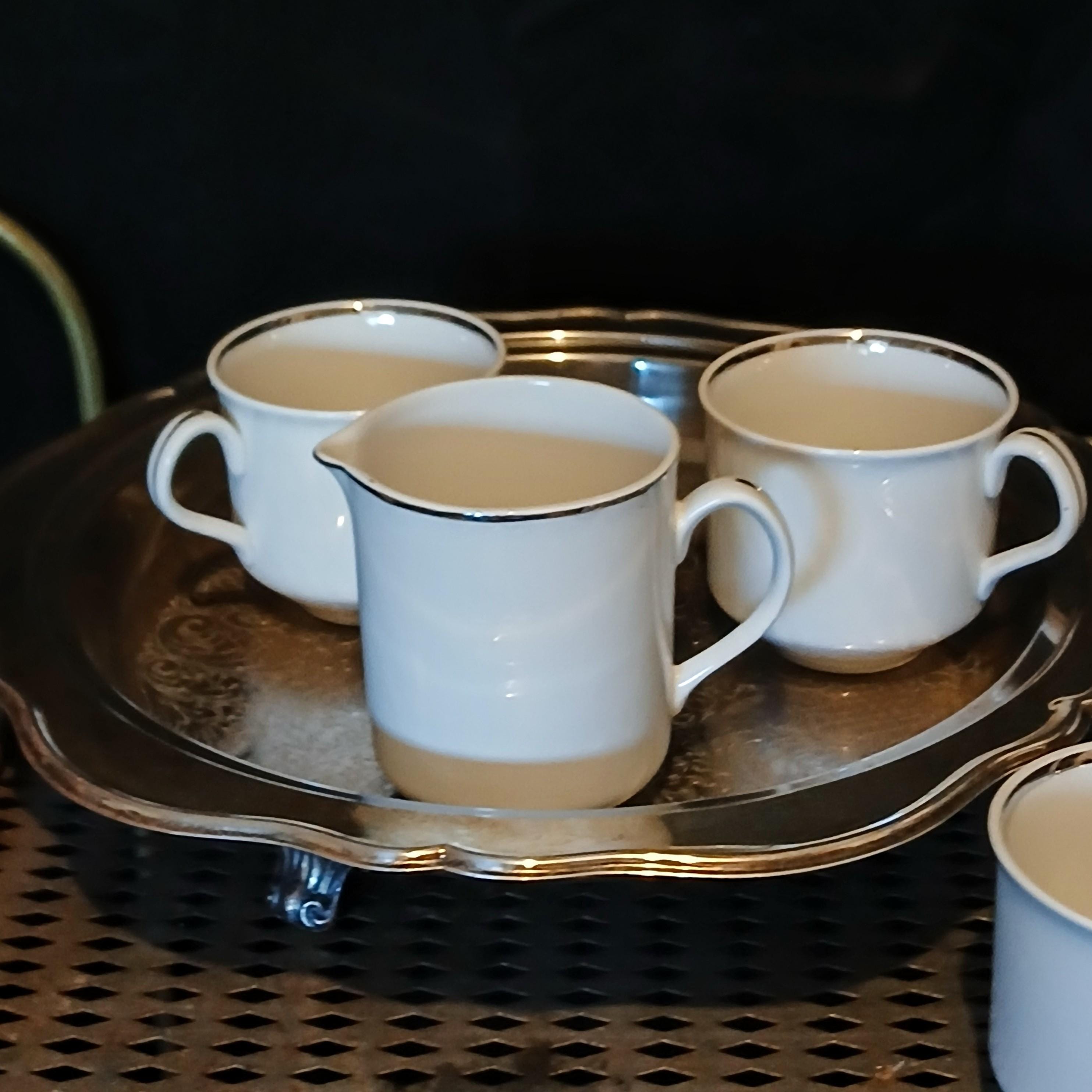Vintage Tea Cups & Creamer - "Silver Elegance" - Salem, England