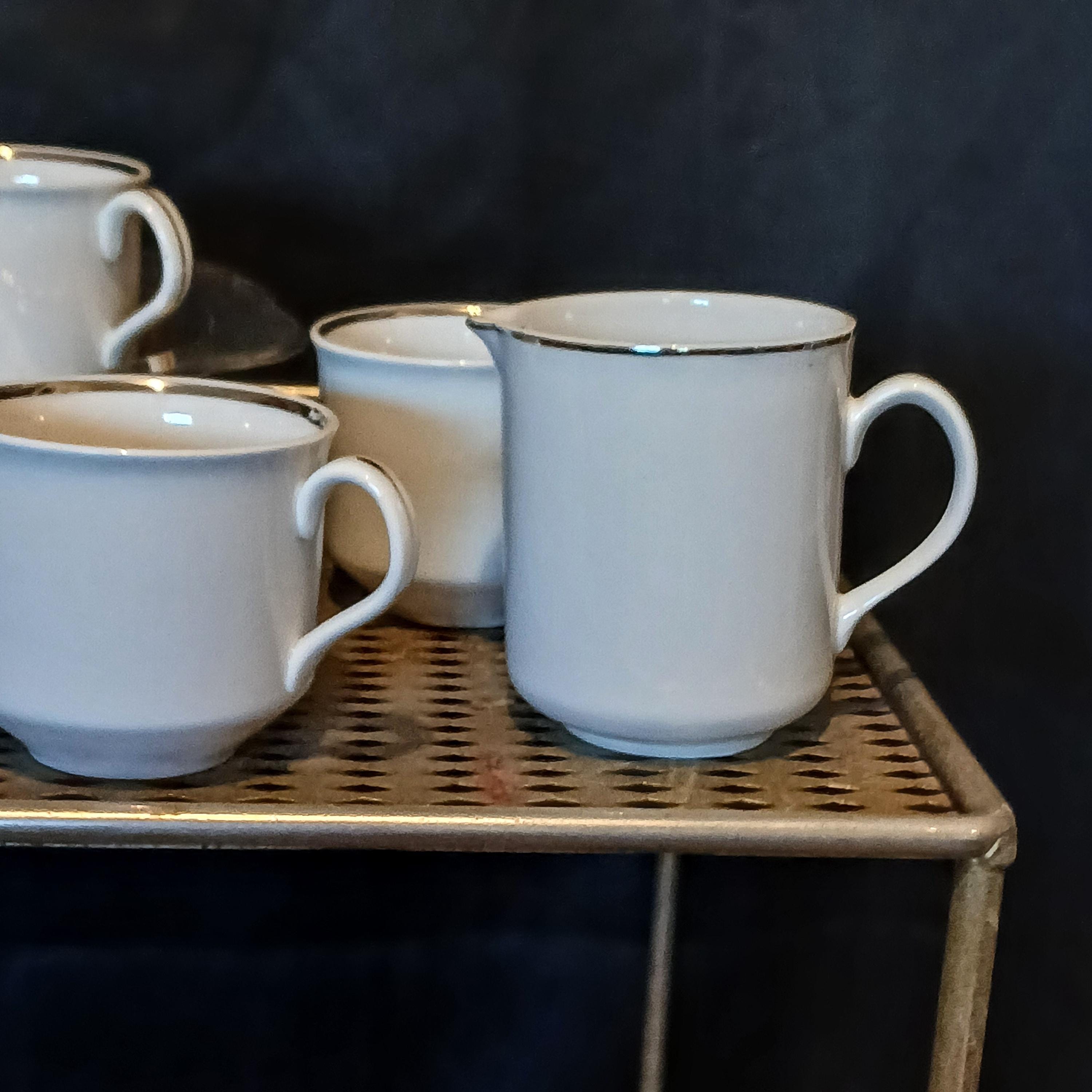 Vintage Tea Cups & Creamer - "Silver Elegance" - Salem, England
