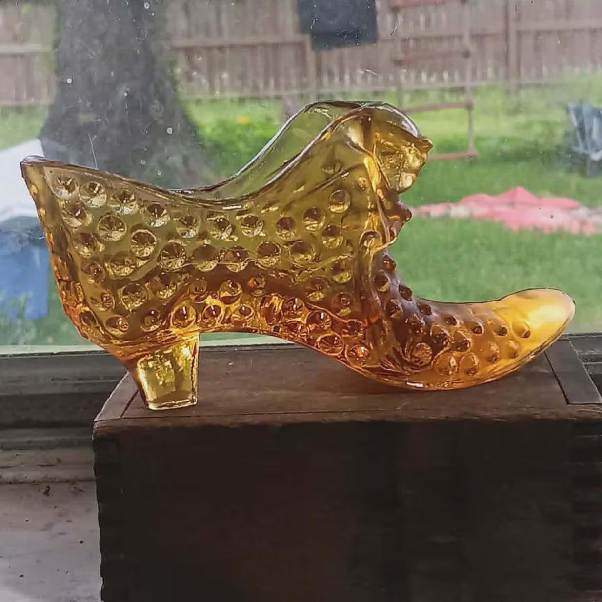 Fenton Glass Amber Hobnail Shoe - Vintage Cat's Head Slipper