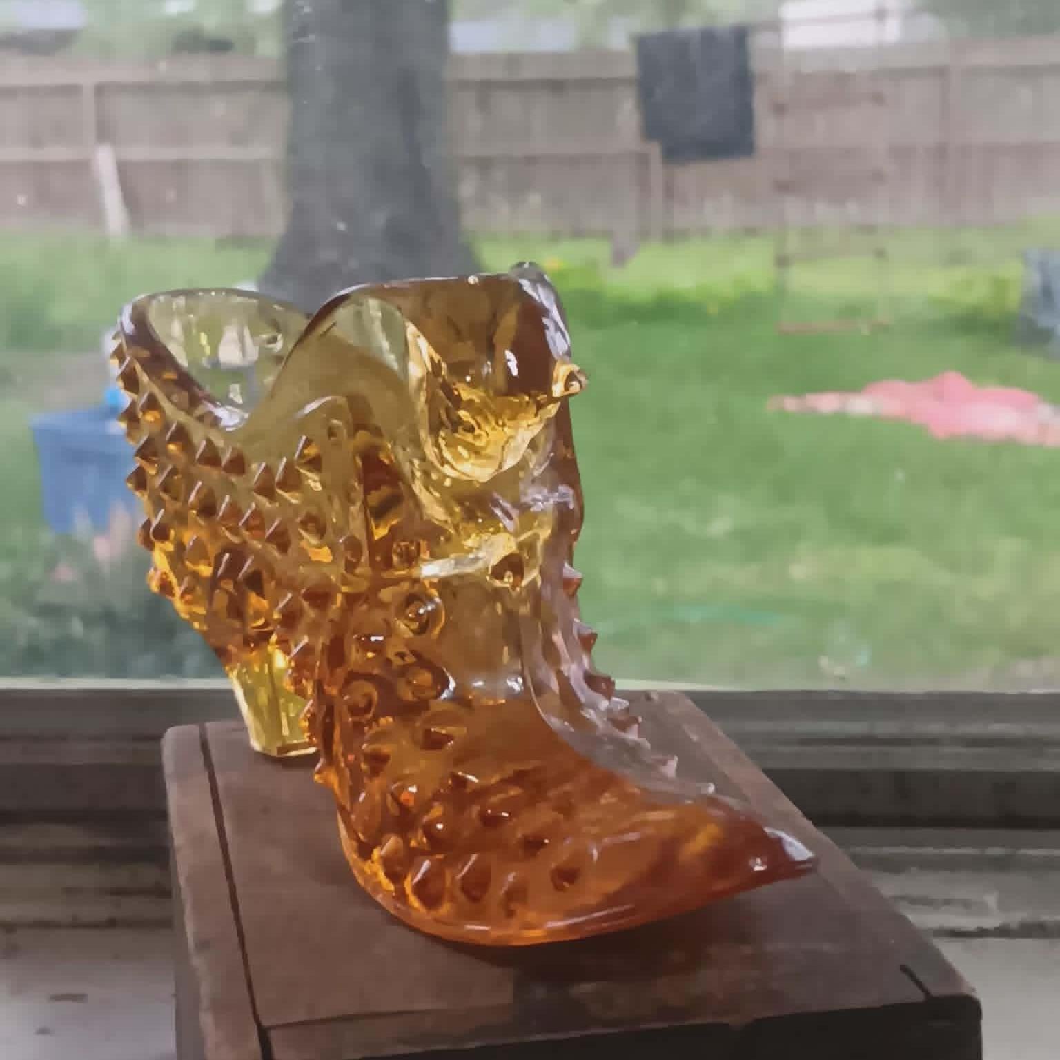 Fenton Glass Amber Hobnail Shoe - Vintage Cat's Head Slipper