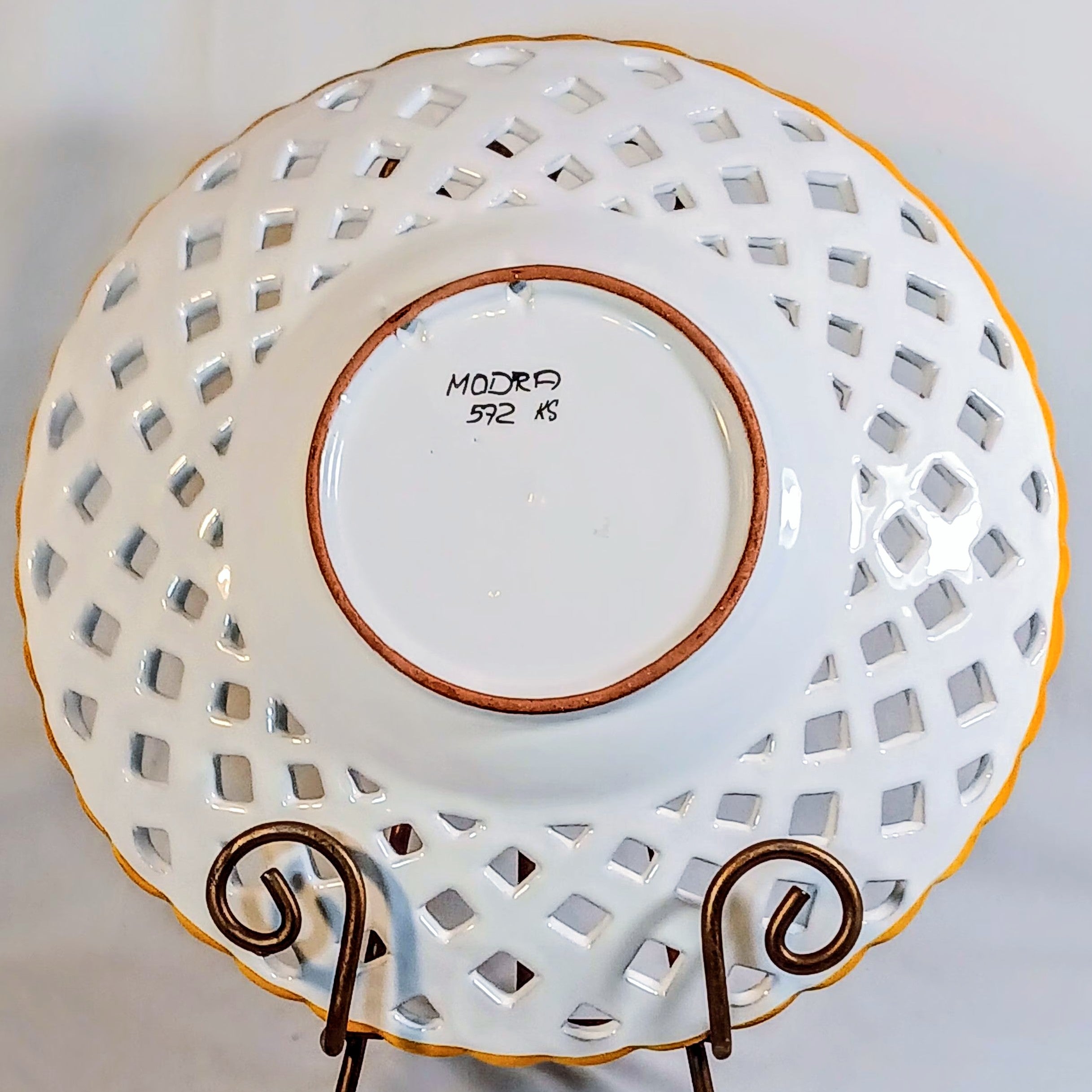 Hand-Painted Open Lattice Plate – 10.5" Slovakian Folk Art Pottery