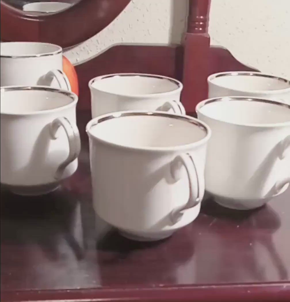 Vintage Tea Cups & Creamer - "Silver Elegance" - Salem, England